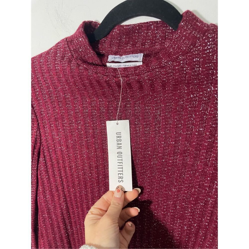 NWT Urban Outfitters Wine Burgundy Shimmer Mock Neck Long Sleeve Dress - Picture 7 of 9